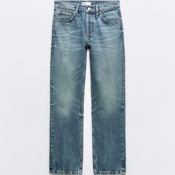 Zara Boyfriend Full Length Jeans Mid Waist Low Rise Slim Fit Straight Leg NEW - Picture 2 of 16